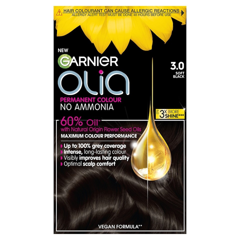 Garnier Olia No Ammonia Permanent Hair Dye - Soft Black 3.0