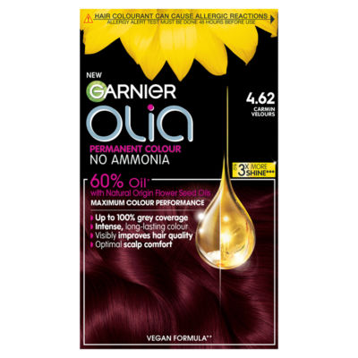 Garnier Olia Olia 4.62 Dark Garnet Red: 100% Grey Coverage, No Ammonia, for luminous hair color.