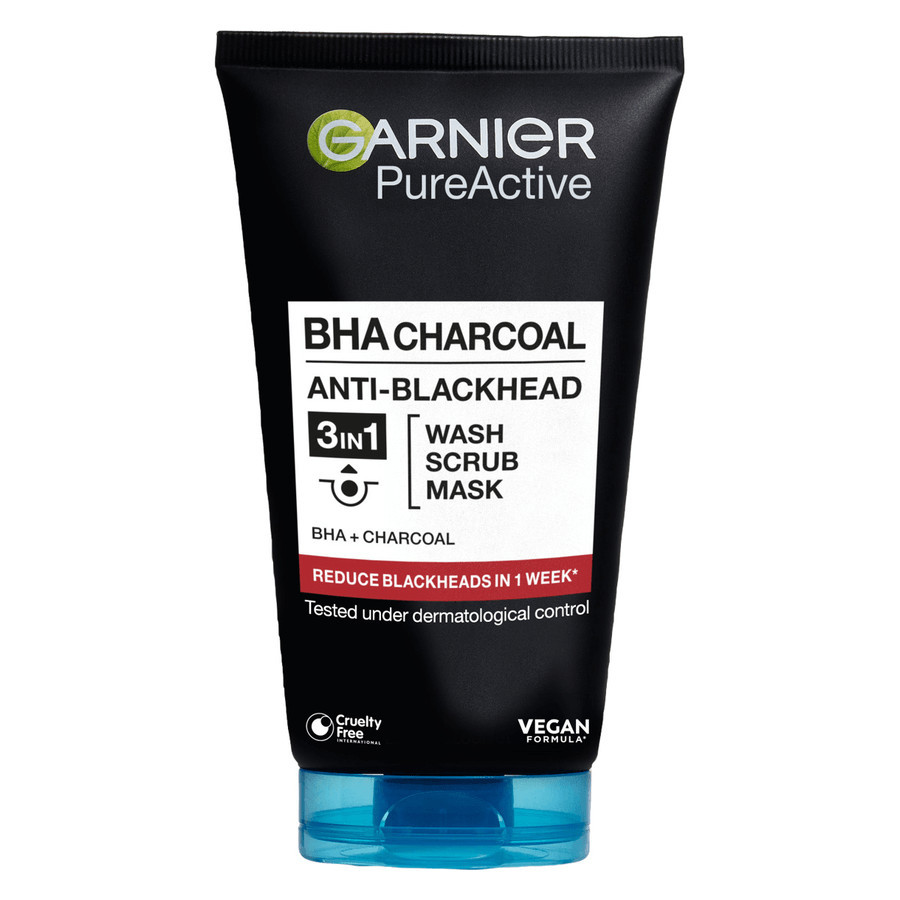 Garnier PureActive BHA Charcoal 3-In-1 Anti-Blackhead Wash Scrub Mask 150ml