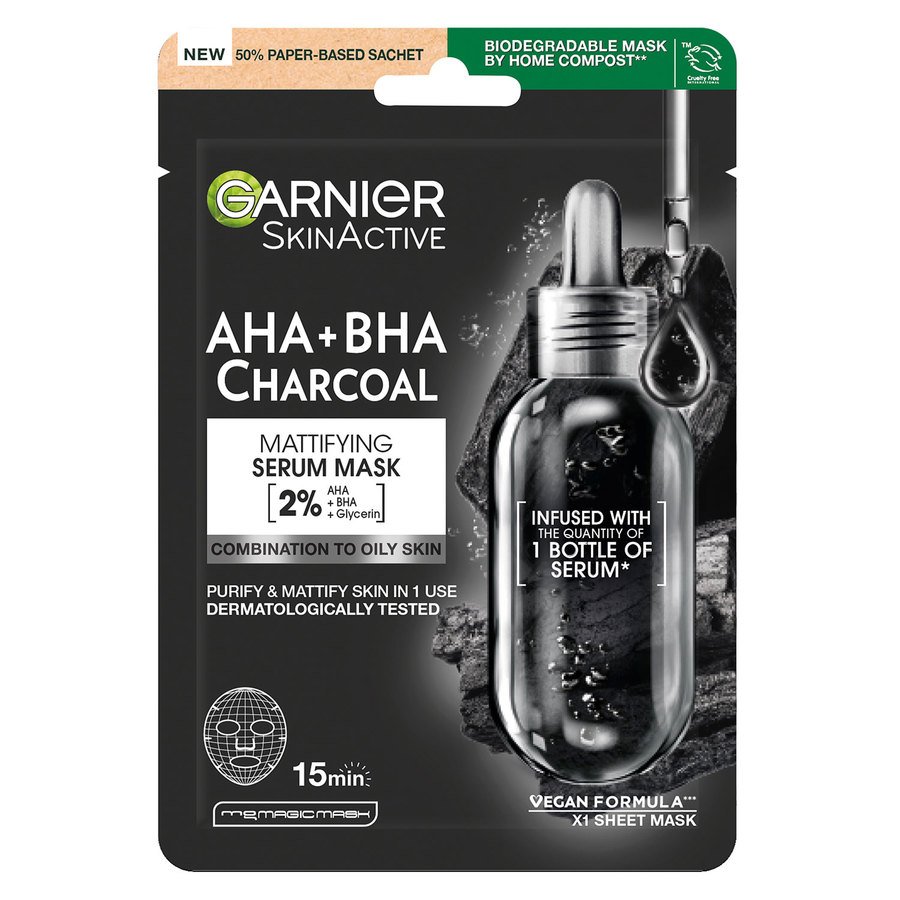 Garnier Tissue Mask Pure Charcaol Black Algae Purifying & Hydrating Pore-Tightning 28g