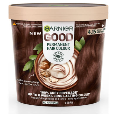 Garnier GOOD Permanent Hair Dye (Shade: 4.15 Iced Chestnut Brown) for vibrant, lasting colour.