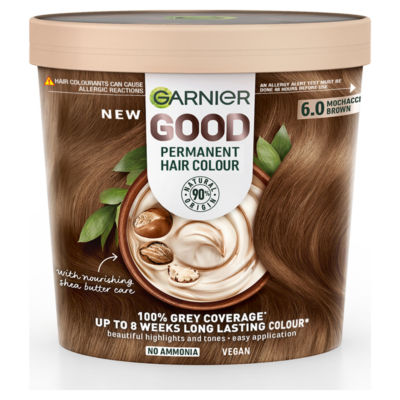 Garnier GOOD Permanent Hair Dye, 6.0 Mochaccino Brown, for vibrant, lasting colour.