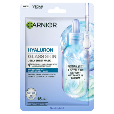 Garnier Hyaluron Glass Skin Jelly Sheet Mask,  4% [Glycerin, Hyaluronic Acid, Cucumber Extract]