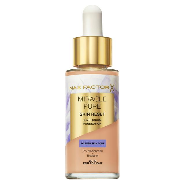 Max Factor Miracle Pure 2in1 Skin Reset Serum Foundation 30-40 Fair To Light 30ml