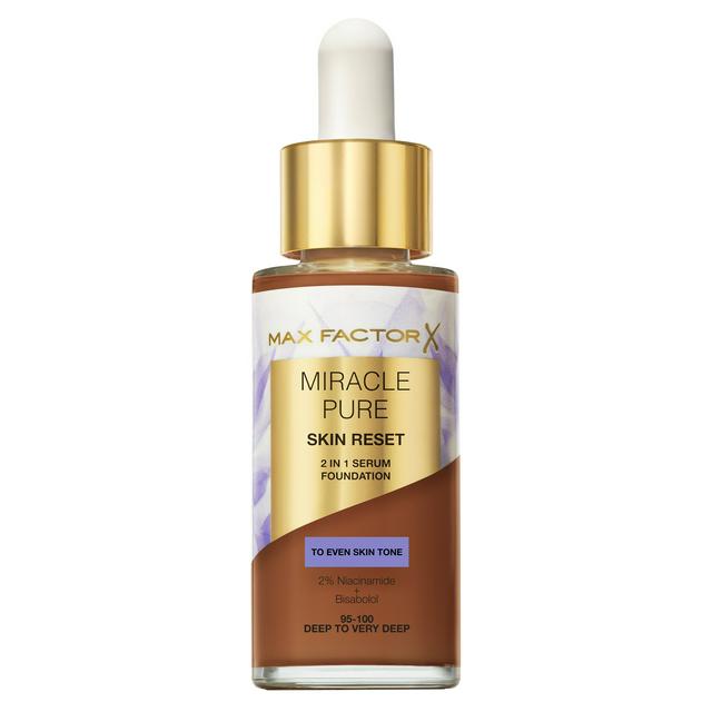 Max Factor Miracle Pure 2in1 Skin Reset Serum Foundation 95-100 Deep To Very Deep 30ml