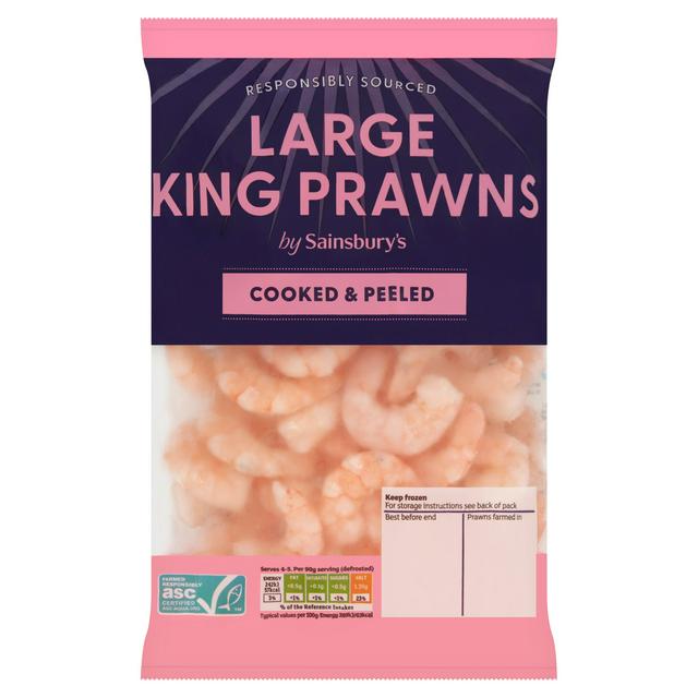Sainsbury's Frozen Cooked & Peeled Large King Prawns ASC 400g