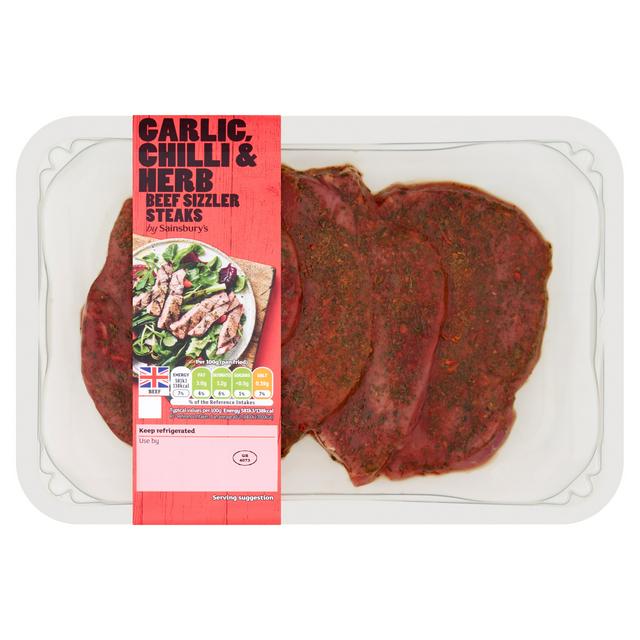 Sainsbury's 330g Garlic, Chilli & Herb Beef Sizzler Steaks