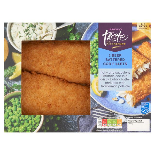 Sainsbury's Beer Battered MSC Cod Fillets, Taste the Difference x2 385g