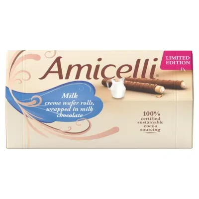Amicelli 16 Limited Edition Milk Creme Wafer Rolls Wrapped in Milk Chocolate 200g