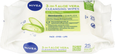 Nivea 3in1 Aloe Vera Cleansing Wipes,25stk