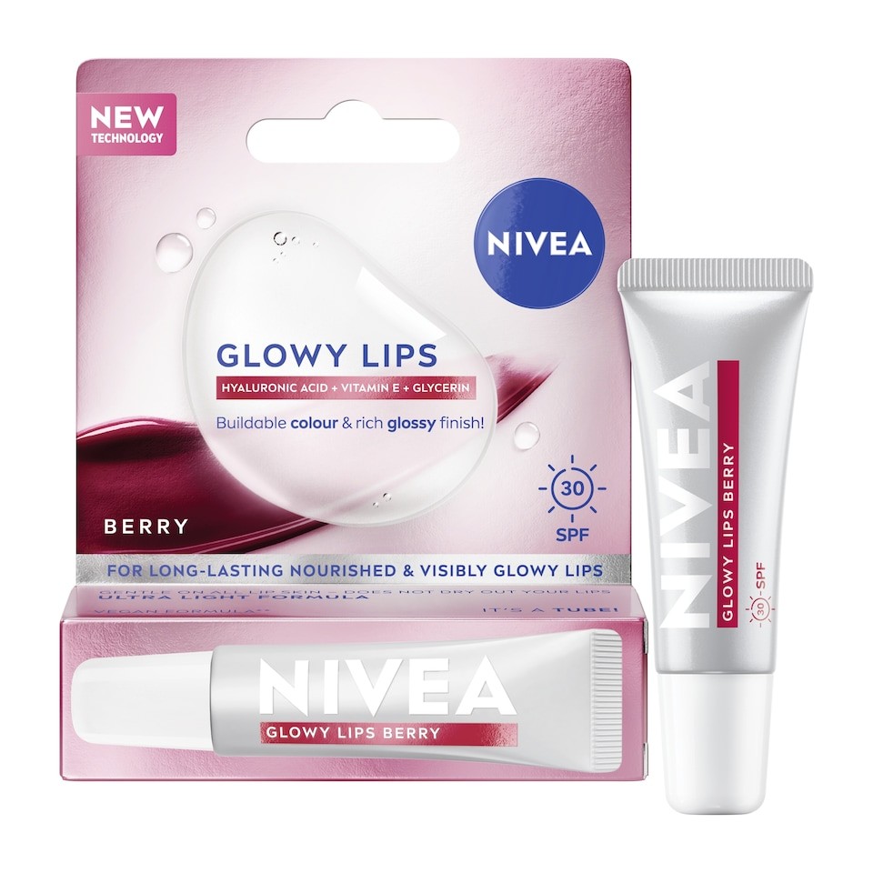 NIVEA Glowy Lip Balm Tube Berry SPF30 with Hyaluronic Acid 10ml