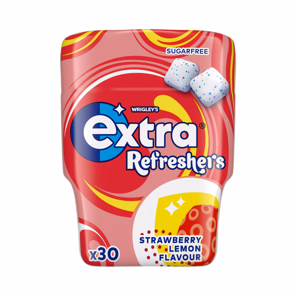 Extra Refreshers Strawberry Lemon Sugar Free Chewing Gum Bottle 30 Pieces 67G