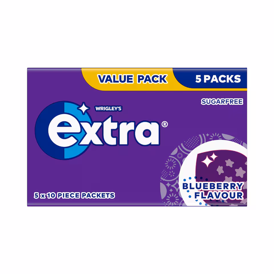 Wrigley's Extra Blueberry Flavour Sugarfree Chewing Gum 5 x 10 Pieces 70g