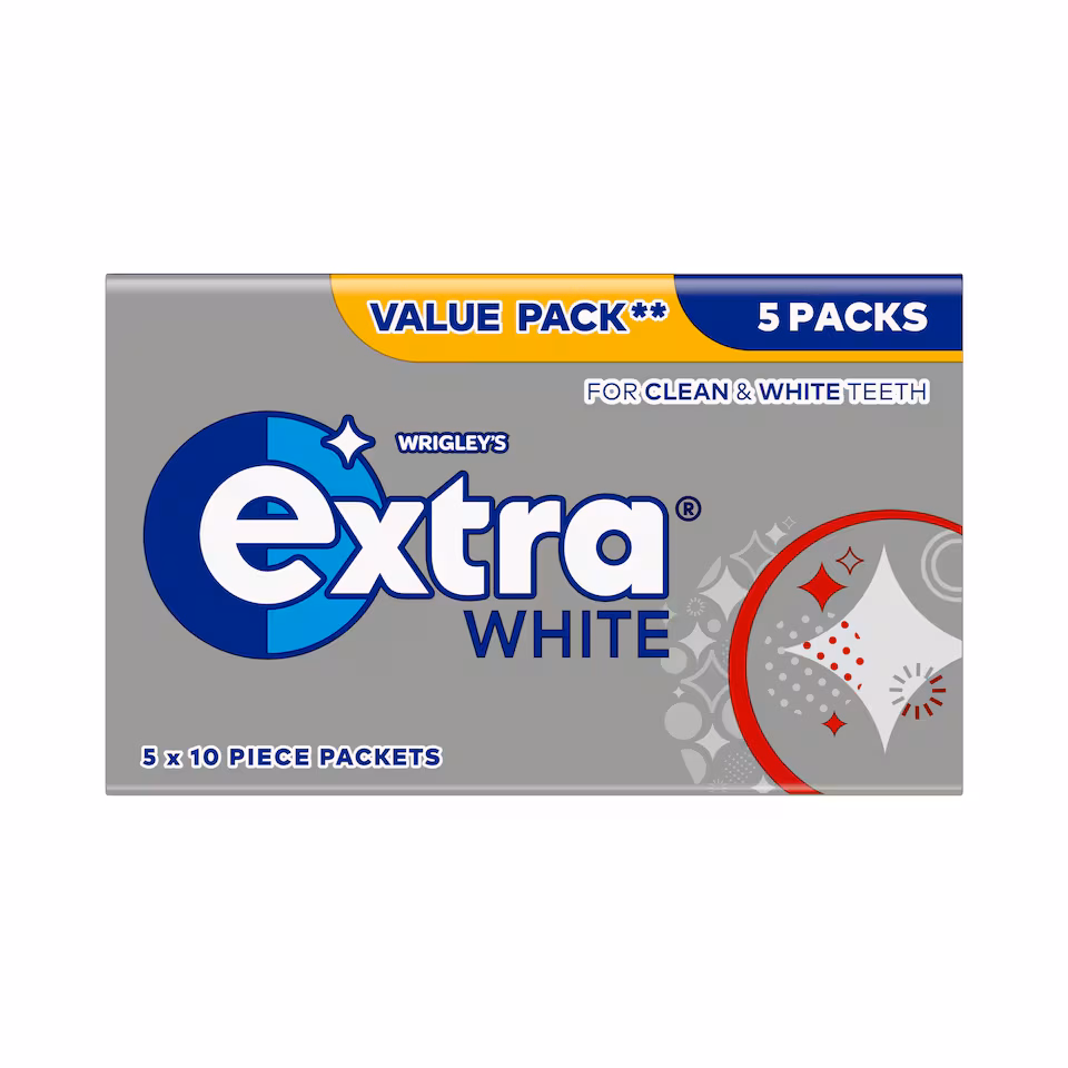 Wrigley's Extra White Sugarfree Chewing Gum 5 x 10 Pieces 70g