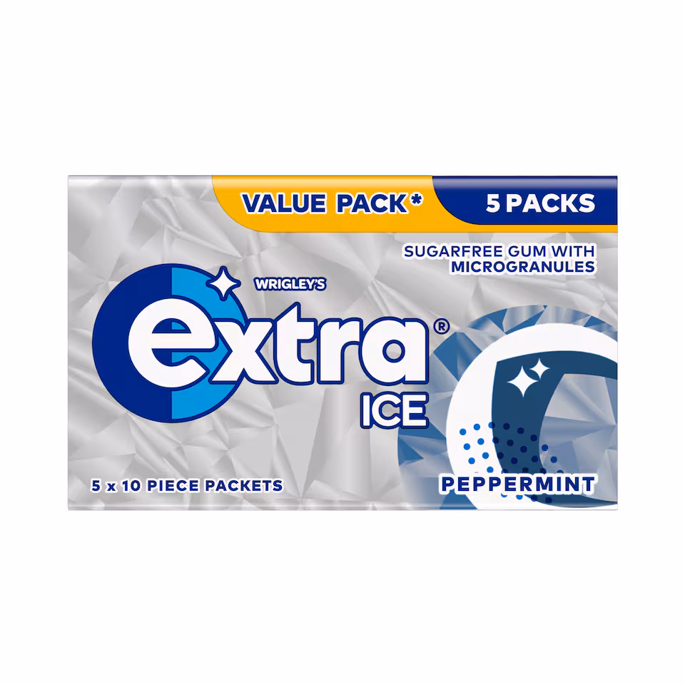 Wrigley's Extra Ice Peppermint Sugarfree Chewing Gum 5 x 10 Pieces 70g