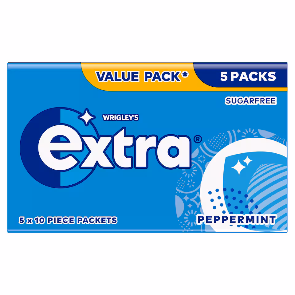 Wrigley's Extra Peppermint Sugarfree Chewing Gum 5 x 10 Pieces 70g