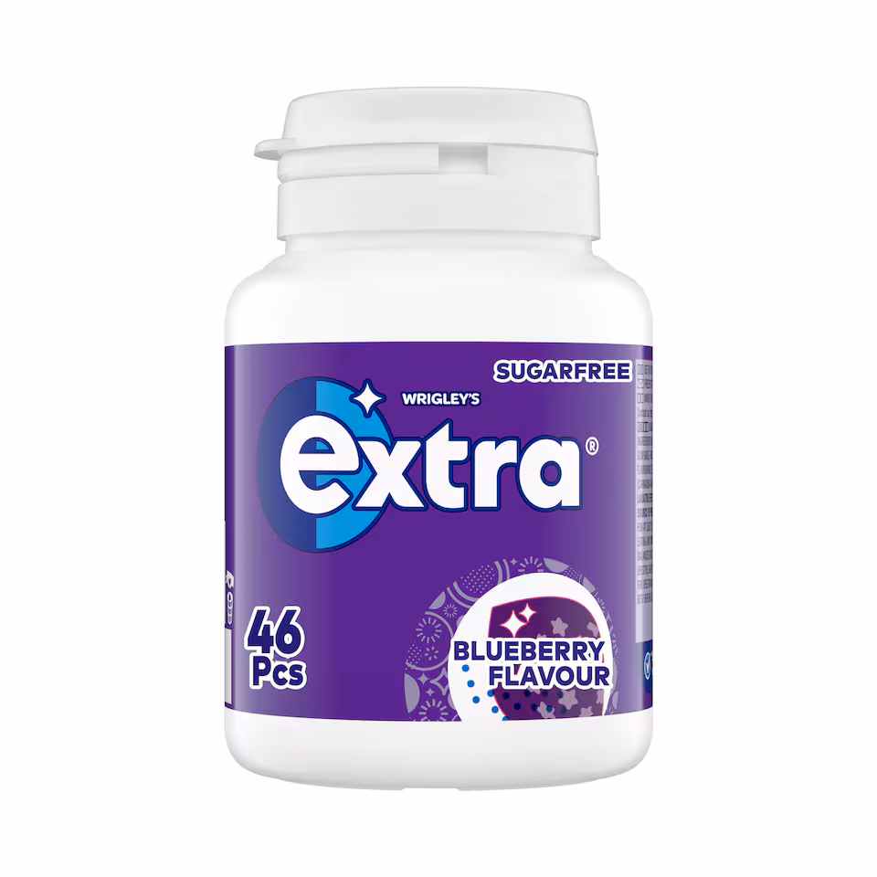 Wrigley's Extra Blueberry Flavour Sugarfree Chewing Gum Bottle 46 Pieces 64g
