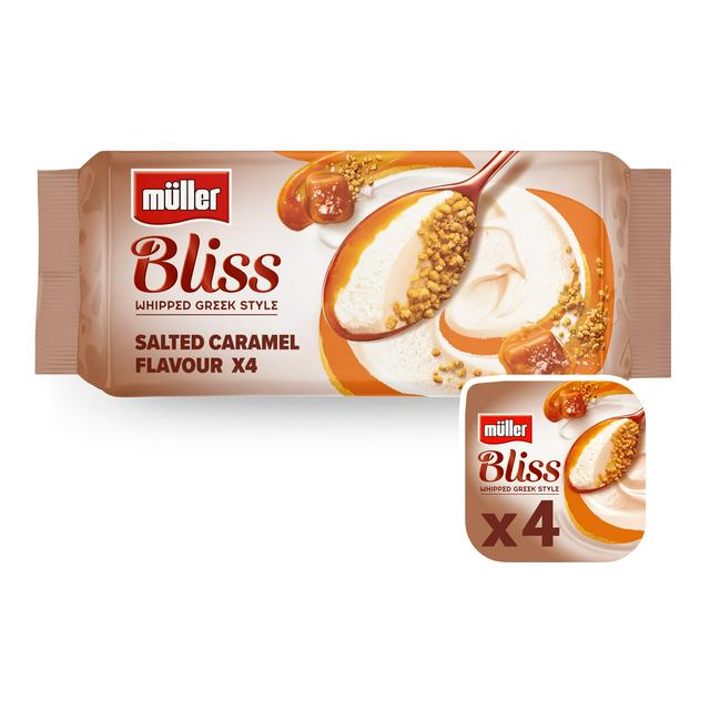 Muller Corner Bliss Cheesecake Inspired Whipped Greek Style Salted Caramel Yogurt 4x100g