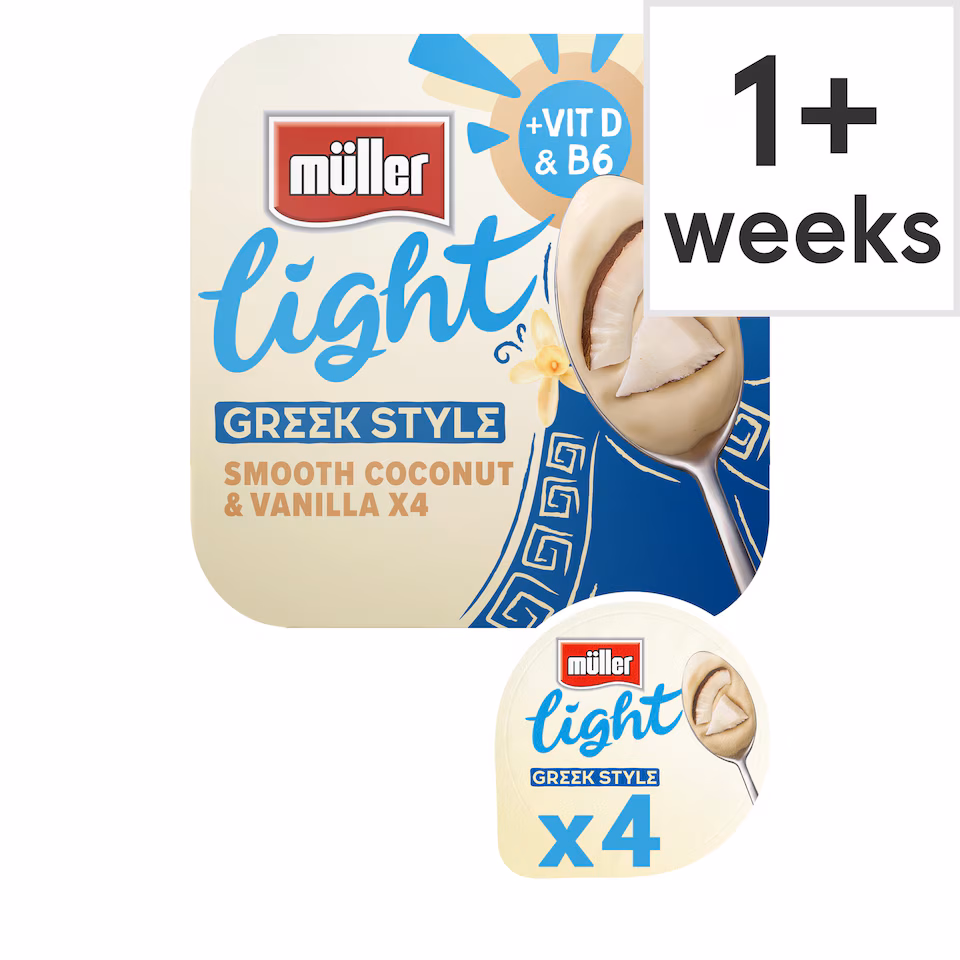 Muller Light Greek Style Yogurt - Smooth Coconut & Vanilla 4x115g