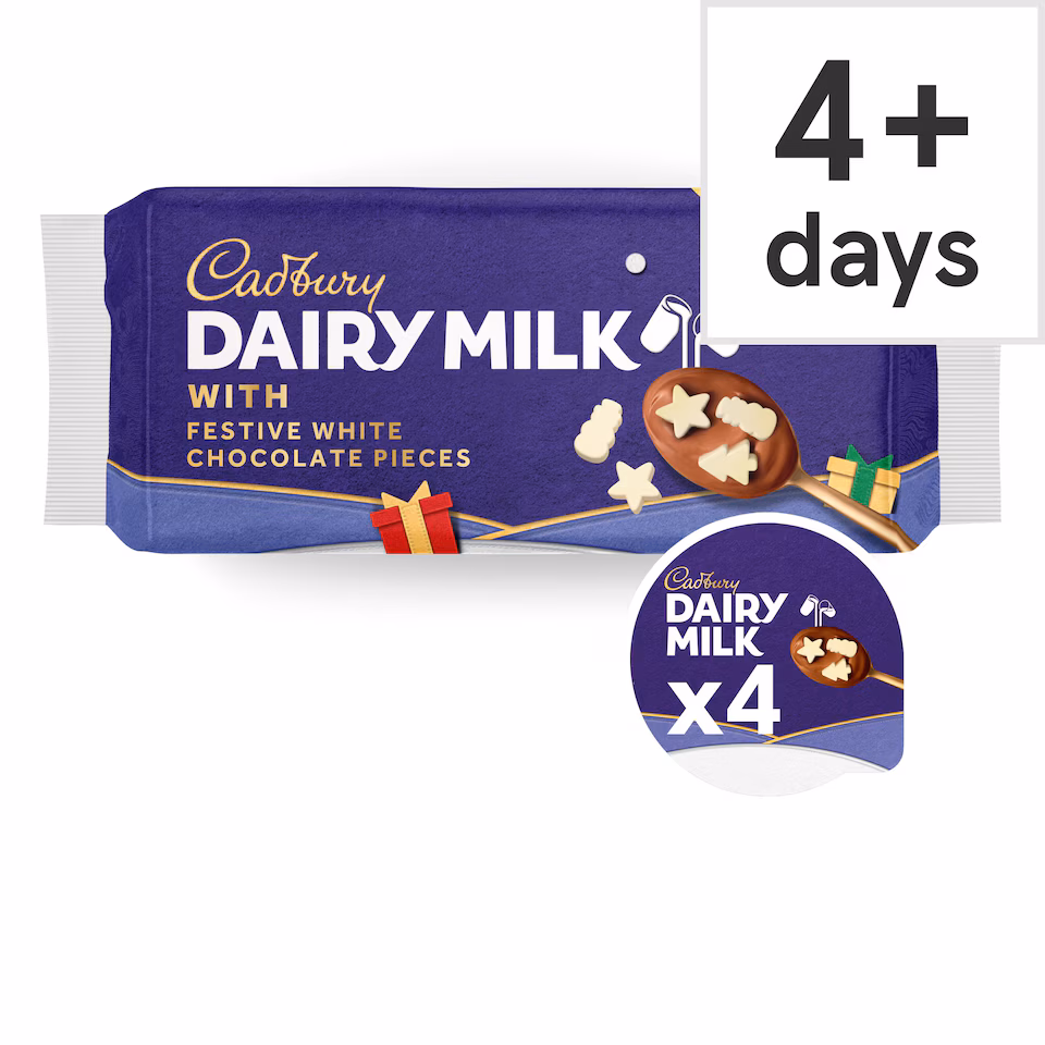 Cadbury Dairy Milk Dessert with festive white chocolate pieces  4x75g