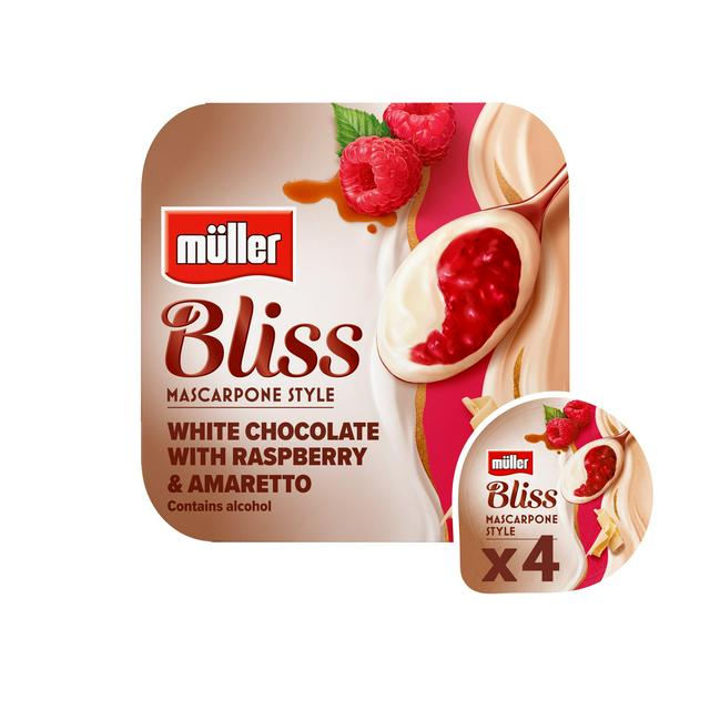 Müller Bliss Mascarpone White Chocolate & Raspberry Amaretto Yogurt 4 x 100g