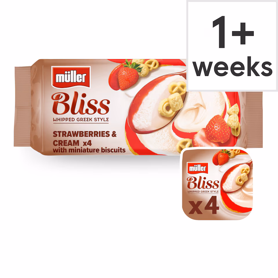 Muller Bliss Whipped Greek Style Yogurt Strawberries & Cream 4x100g