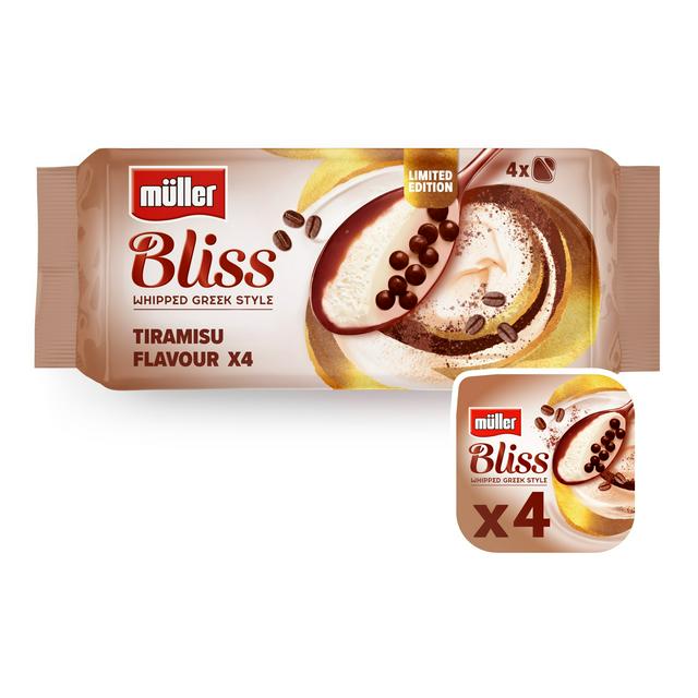 Müller Bliss 4 x 100g Tiramisu Flavour Whipped Greek Style Yoghurt, Limited Edition