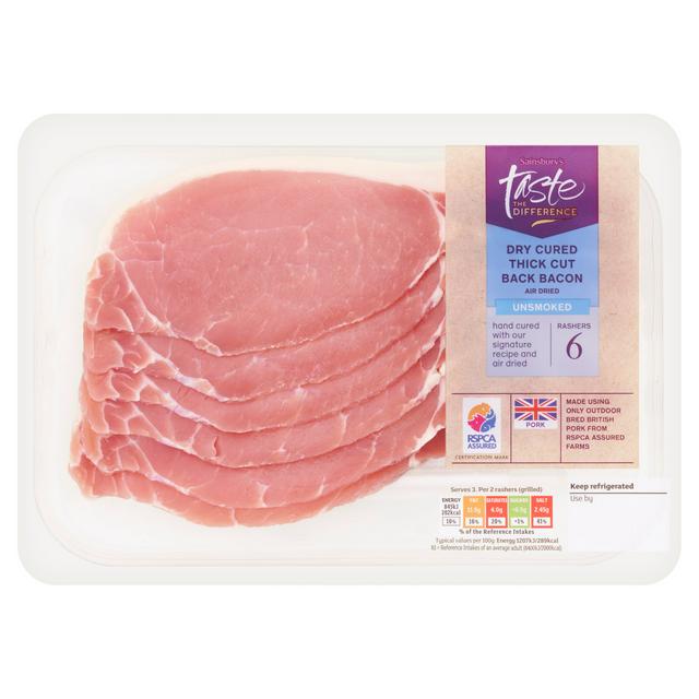 Sainsbury's Unsmoked Air Dried Thick Cut Back Bacon Rashers, Taste the Difference x6 300g