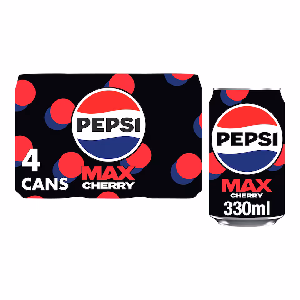 Pepsi Max No Sugar Cherry Cola Soft Drink 4 x 330ml