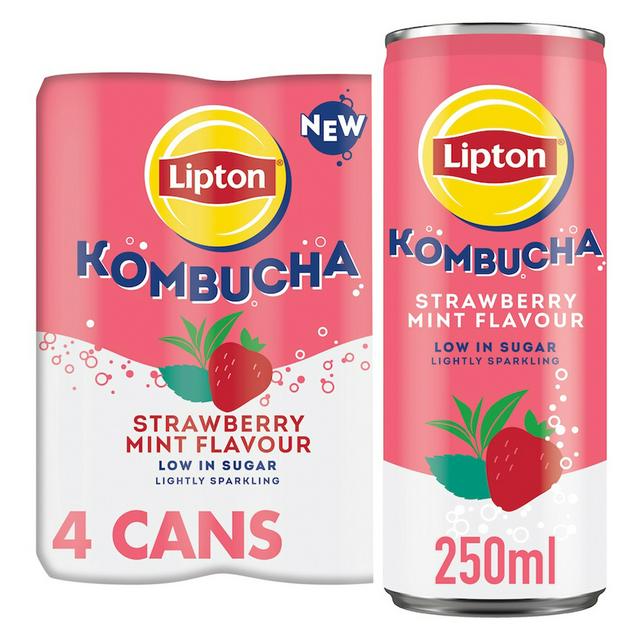 Lipton Kombucha Strawberry Mint Flavour Cans 4 x 250ml
