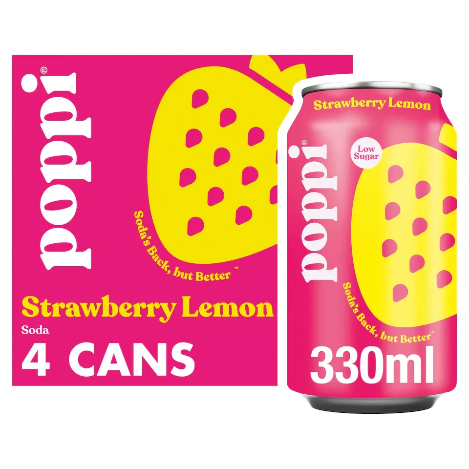 Poppi Strawberry & Lemon Soda Wellness Drink Cans 4x330ml