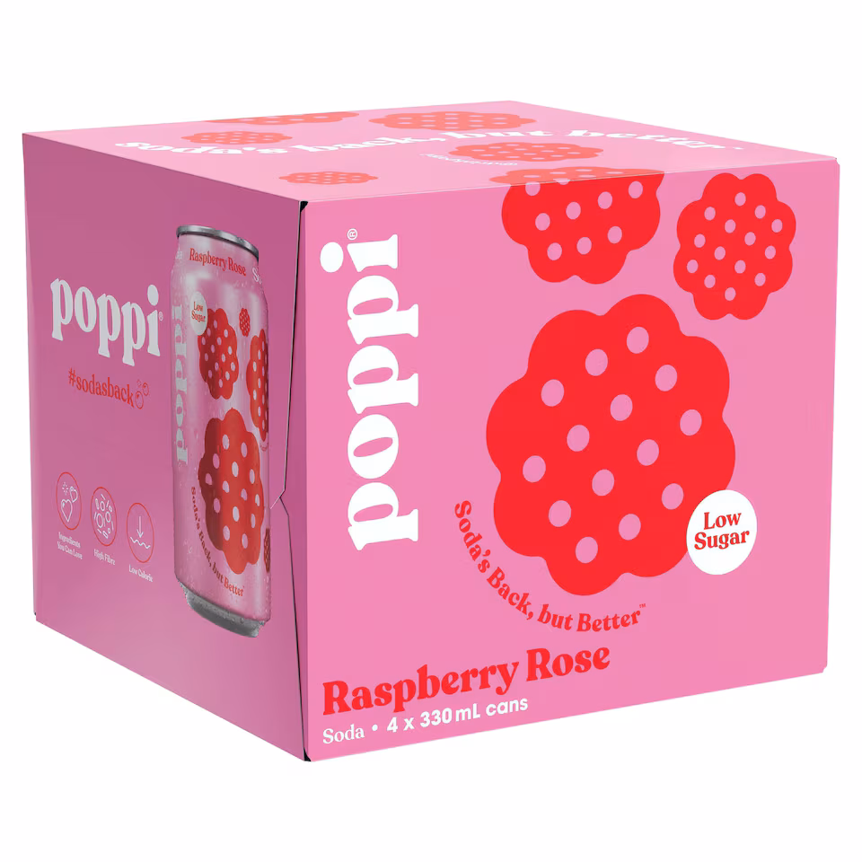 Poppi Raspberry and Rose 4x330ml
