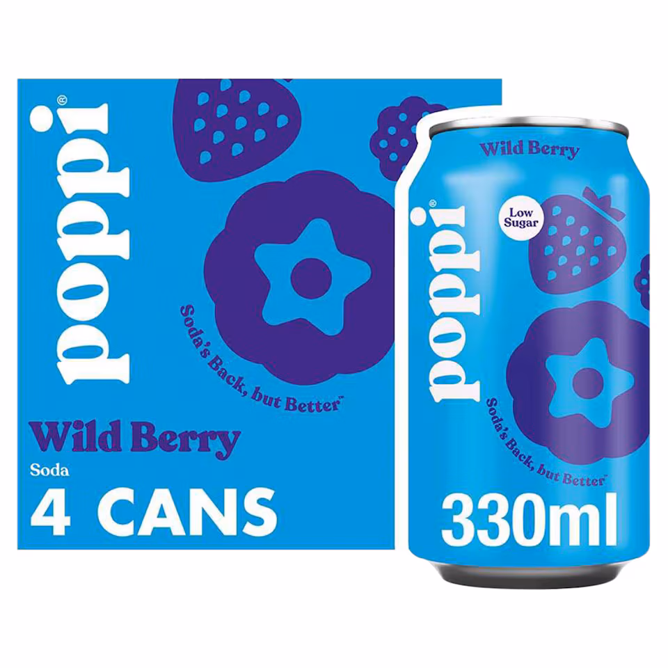 Poppi Wild Berry Soda Cans 4x330ml