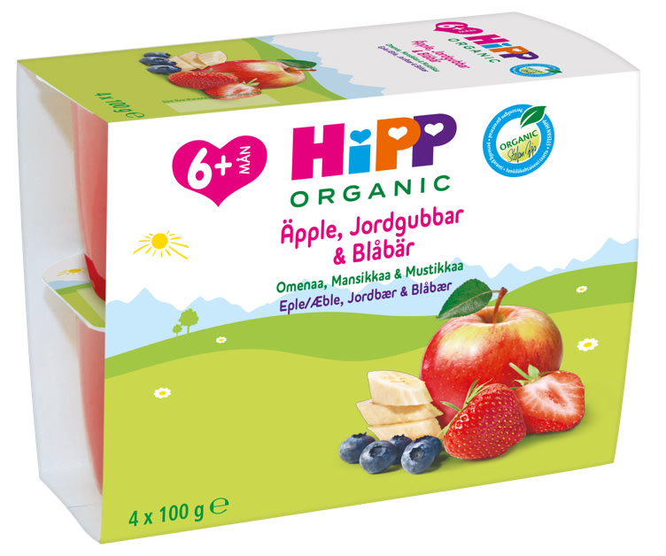 Fruit Break Jordbær&Blåbær&Eple 4x100g Hipp