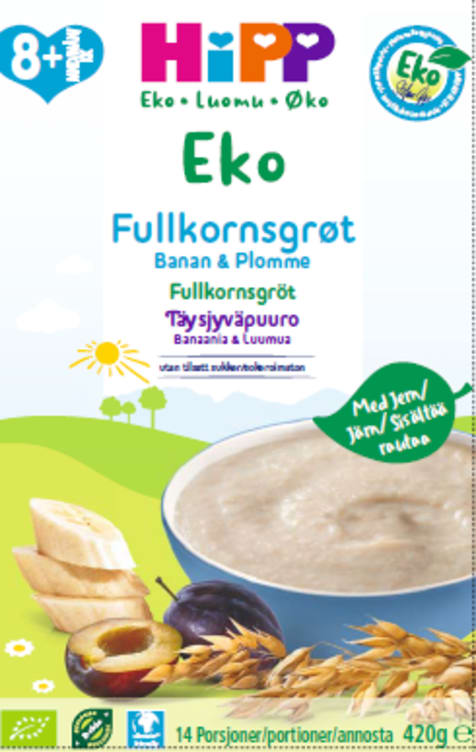 Fullkornsgrøt Banan&Plomme 8mnd 420g Hipp