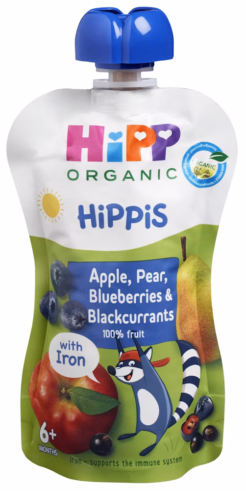 Smoothie Eple, Pære, Blåbær og Solbær med Jern Fra 6 mnd, Økologisk, 100 g