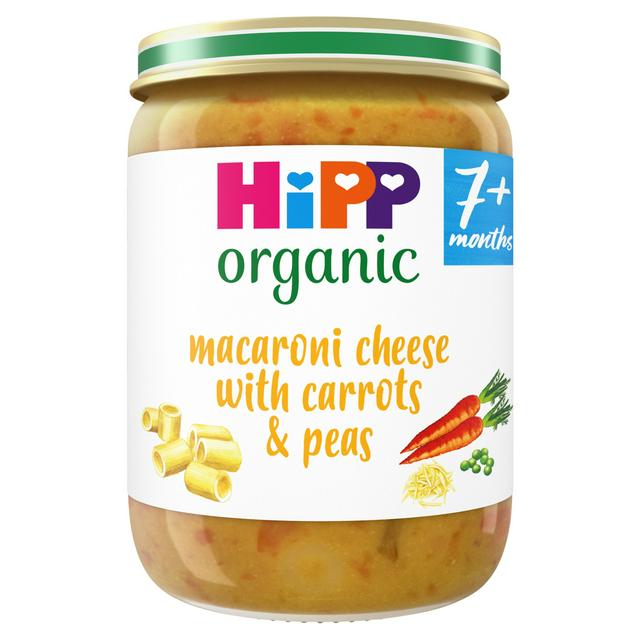 HiPP Organic Macaroni Cheese with Carrots & Peas Baby Food Jar 7+ Months 190g