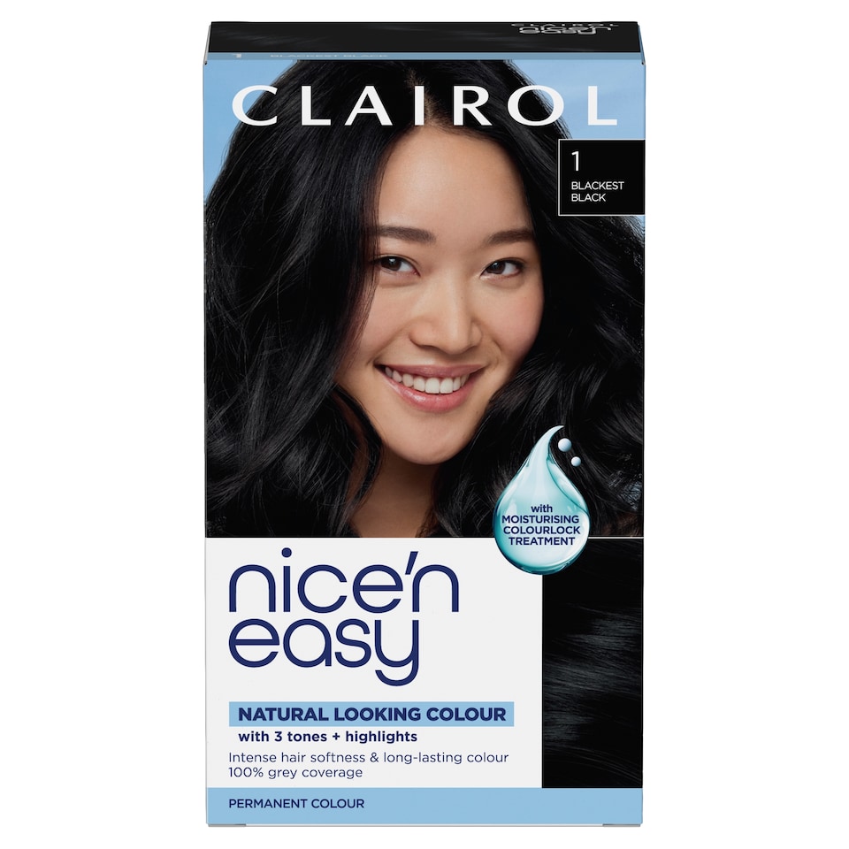 Clairol Nice'N Easy Crème Permanent Hair Dye 1 Blackest Black