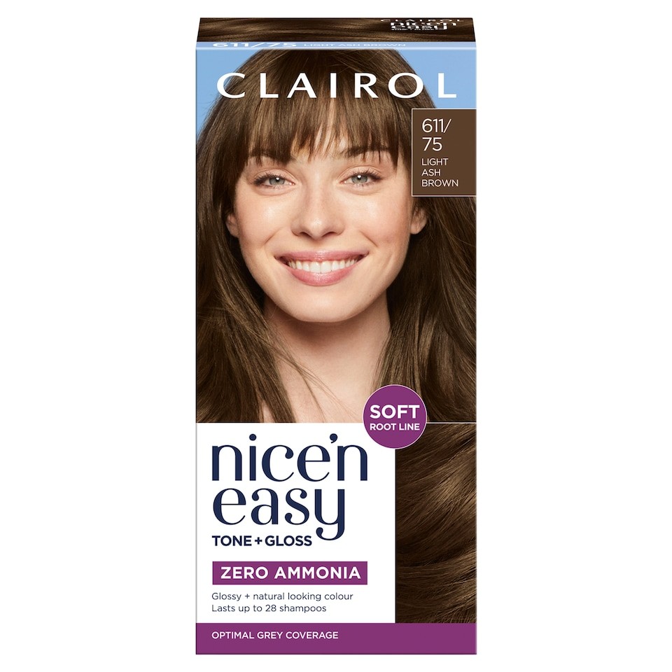 CLAIROL NICE'N EASY TONE+GLOSS SEMI PERMANENT HAIR DYE - 611/75 LIGHT ASH BROWN