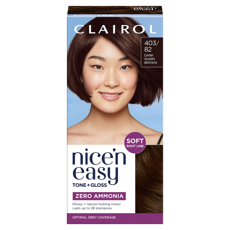 CLAIROL NICE'N EASY TONE+GLOSS SEMI PERMANENT HAIR DYE - 403/82 DARK WARM BROWN
