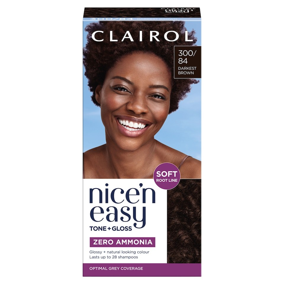 CLAIROL NICE'N EASY TONE+GLOSS SEMI PERMANENT HAIR DYE - 300/84 DARKEST BROWN