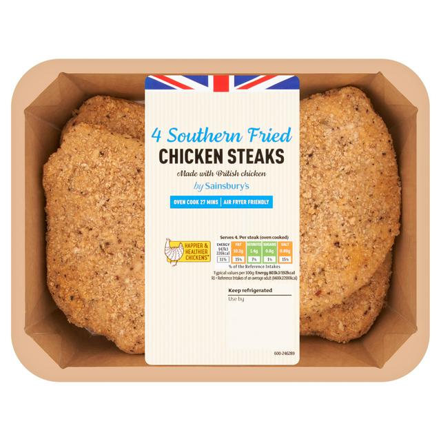 Sainsbury's Southern Fried Breaded Fresh British Chicken Steaks x4 500g