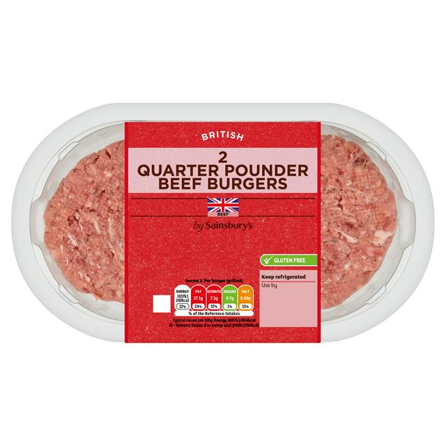 Sainsbury's 2 Quarter Pounder Beef Burgers 227g