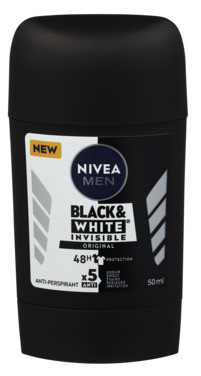Nivea Men Deodorant Stick Black & White Anti-stain Invisible, 50ml