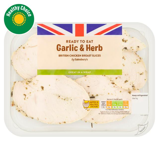Sainsbury's Garlic & Herb Cooked British Chicken Breast Slices 180g