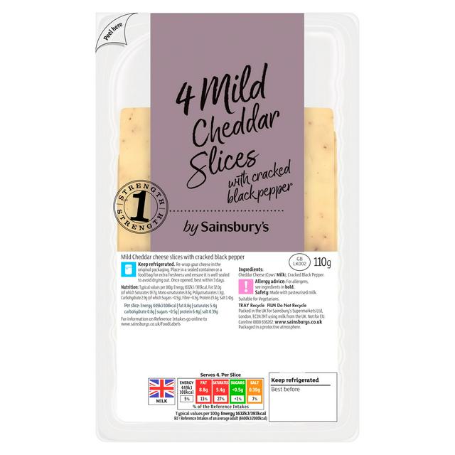 Sainsbury's Cheddar Cheese Slices with Cracked Black Pepper, Summer Edition 110g