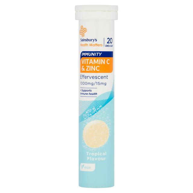 Sainsbury's Immunity Vitamin C & Zinc Effervescent Tropical Flavour One a Day 1000mg/15mg x20