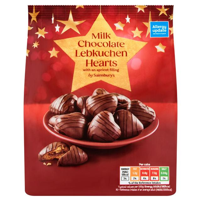 Sainsbury's Milk Chocolate Lebkuchen Hearts with an Apricot Filling 250g