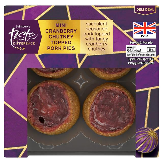 Sainsbury's Mini Xmas Chutney Pork Pies, Taste the Difference x4 200g
