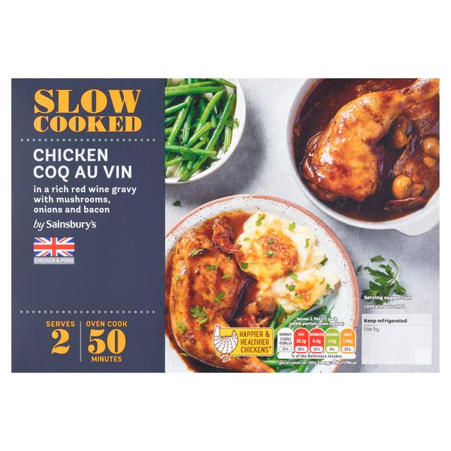 Sainsburys Slow Cooked British Chicken Coq au Vin a Rich Red Wine Gravy with Mushrooms, Onions, & Bacon 620g (serves x2)